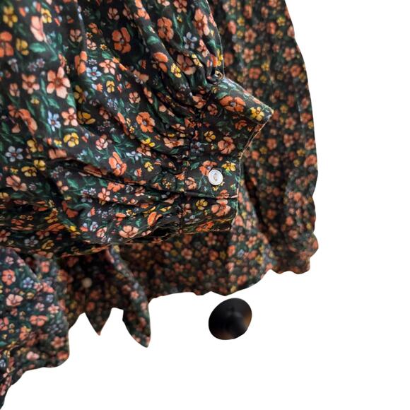 Old Navy Women’s Floral Button-Down Blouse Green Peach Ditsy Print Lace Yoke XL - Picture 4 of 7